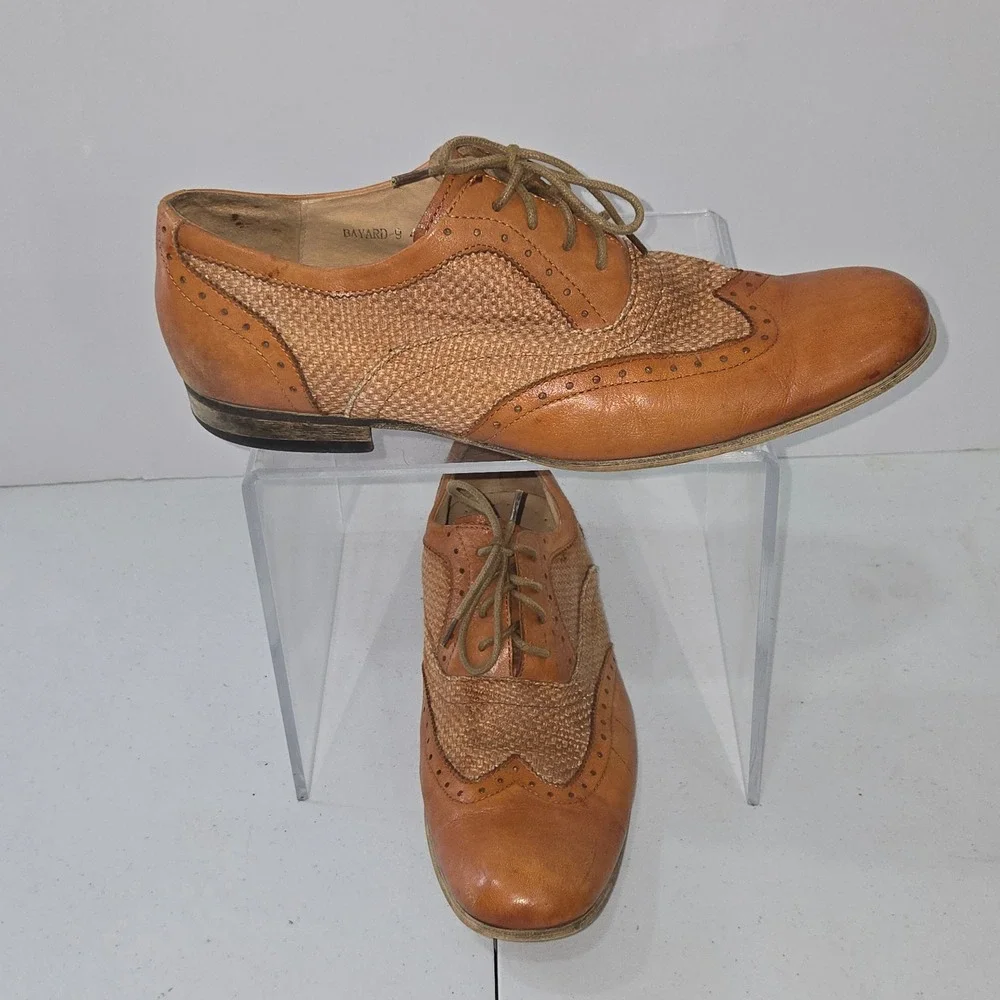 MIXX Bayard Men 43 Tan Leather Woven Wingtip Brogue Oxford Dress Shoes AC612
